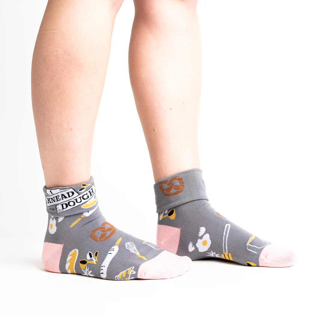 Funny Baking Themed Socks - 'I Knead The Dough' Crew Socks with Turn Cuff | Comfortable Novelty Socks for Bakers & Baking Enthusiasts | Perfect Gift for Kitchen Lovers & Baking Gifts