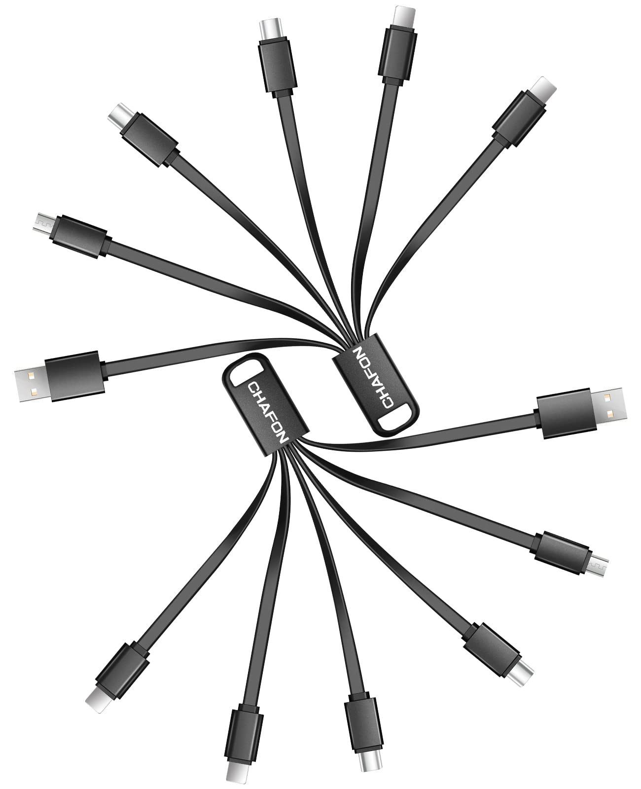 2-Pack 6-in-1 Multi Charging Cable Short (6 Inch) - Fast Charger Cord with Type C/Micro USB Ports - Compatible with iPhone, Android Phones, Tablets & Power Banks - Perfect for Travel, Office & Home Use (Black)