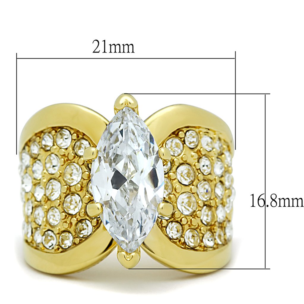 Marimor 316 Stainless Steel Marquise Cut Zirconia Gold Plated Engagement Ring for Women - Perfect for Proposals, Anniversaries & Special Occasions