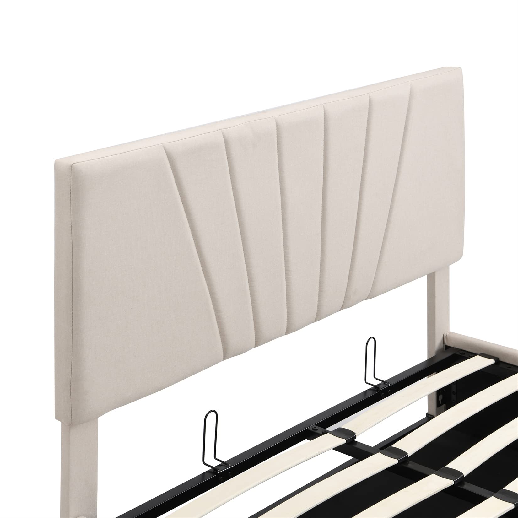 Queen Size Lift Storage Bed - Modern Linen Upholstered Platform Bed Frame with Hydraulic Storage & Slat Support, Beige - Perfect for Small Bedrooms, Guest Rooms & Space-Saving Solutions
