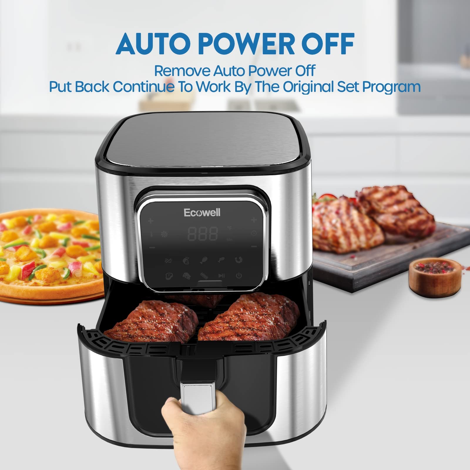 ECOWELL TXS5T2 6 Quart Large Air Fryer - Stainless Steel, 1700W, 8 Presets, Digital Touch Screen, BPA-Free, Nonstick & Dishwasher-Safe - Perfect for Family Cooking (3-5 People) - Healthy Meals, Snacks & Quick Dinners - Black