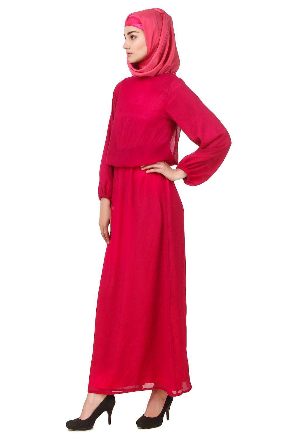 Elegant Magenta Dual Layer Chiffon and Satin Abaya Dress AY 704 - Modest Islamic Prayer Dress for Women, Perfect for Eid, Ramadan, and Special Occasions