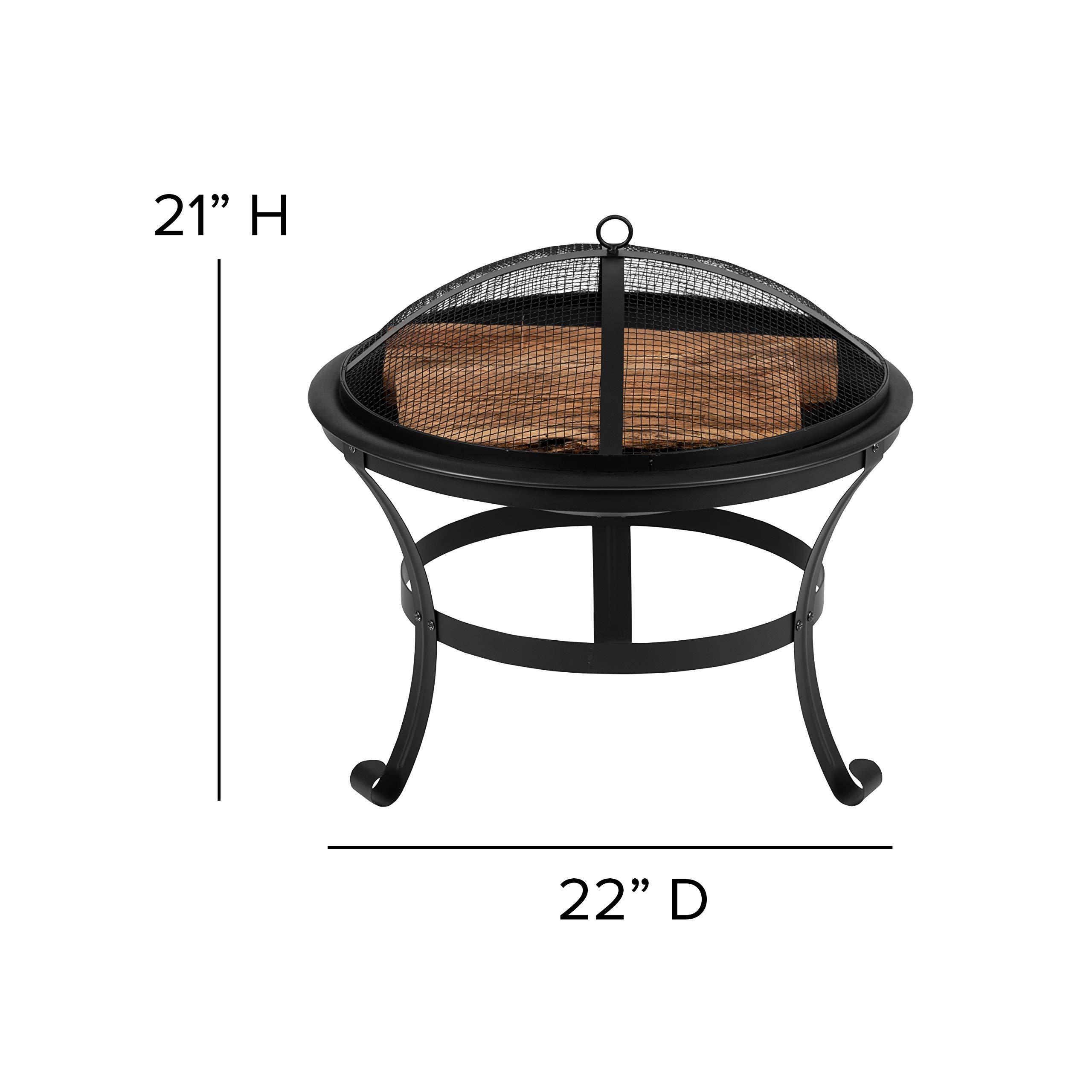 EMMA + OLIVER 2-Piece Marcy Adirondack Rocking Chairs with Fire Pit Set - Durable Black Polyresin Construction & Metal Wood Burning Fire Pit - Includes Spark Screen & Poker Tool - Perfect for Patio, Garden, Backyard, and Outdoor Relaxation