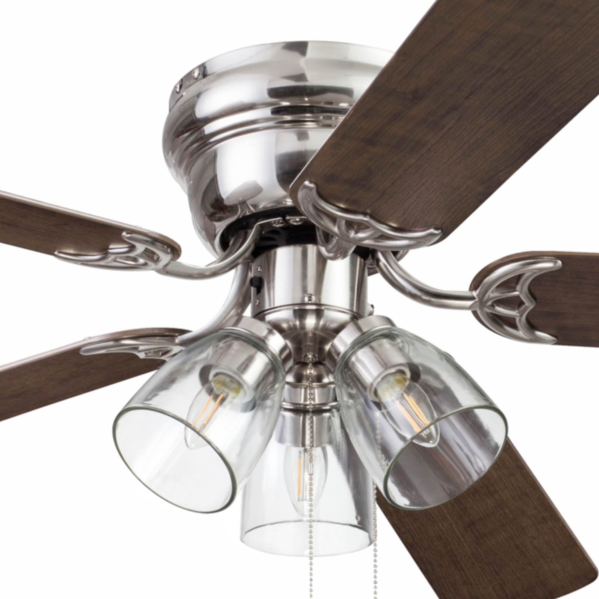 52 Inch Renton Brushed Nickel Ceiling Fan with Pull Chain - Modern Indoor Ceiling Fan for Living Room, Bedroom, and Office - Energy Efficient with Quiet Operation