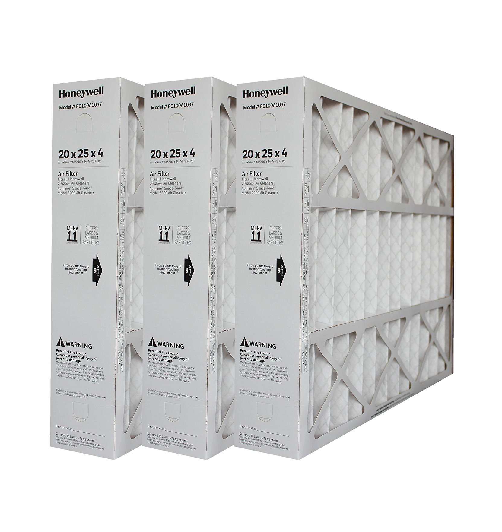 Honeywell FC100A1037 20x25x4 MERV 11 Furnace Air Filter (3-Pack) - 19 15/16