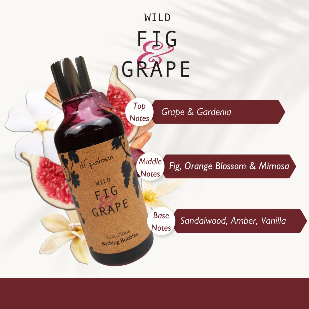 Di Palomo Vegan Wild Fig & Grape Luxury Bathing Bubbles 300ml - Foaming Bubble Bath & Body Wash with Nourishing Skin Care | Relaxing Bath Foam Gift Set for Women - Perfect for Spa Nights, Self-Care Rituals & Romantic Gifts