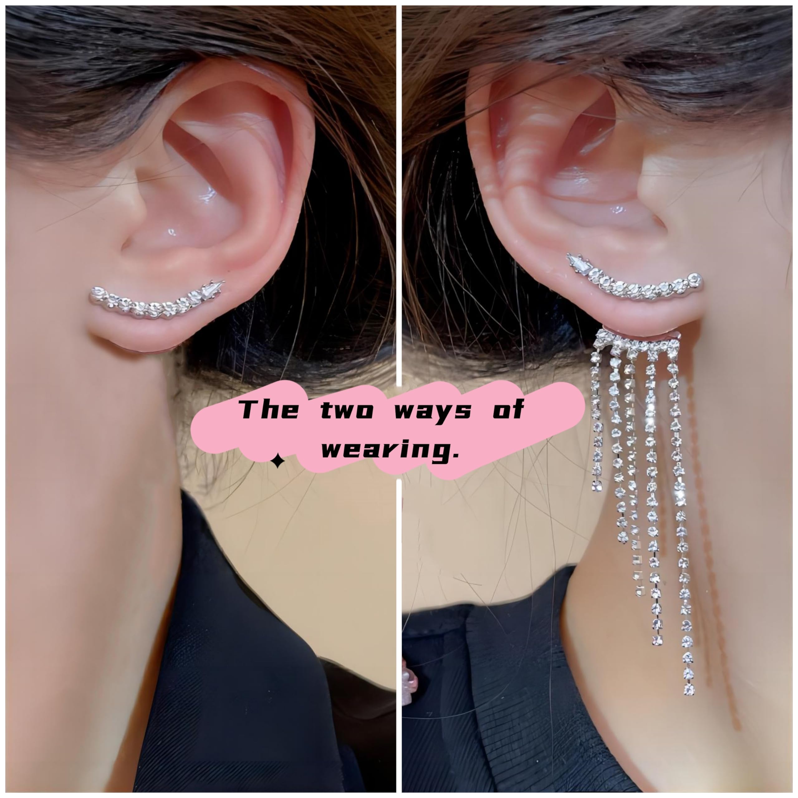 Sparkling Silver Rhinestone Tassel Earrings for Women - Elegant Long Crystal Chain Dangle Earrings for Wedding, Prom, Party & Special Occasions | Perfect Evening Jewelry Gift for Her