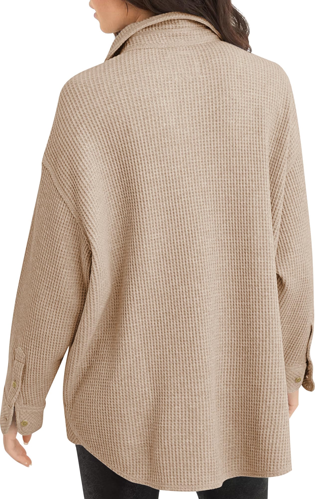 Fengbay Women's Waffle Knit Shacket - Long Sleeve Button Down Shirt Blouse for Casual & Dressy Outfits | Perfect for Fall Layering, Office Wear & Weekend Brunch