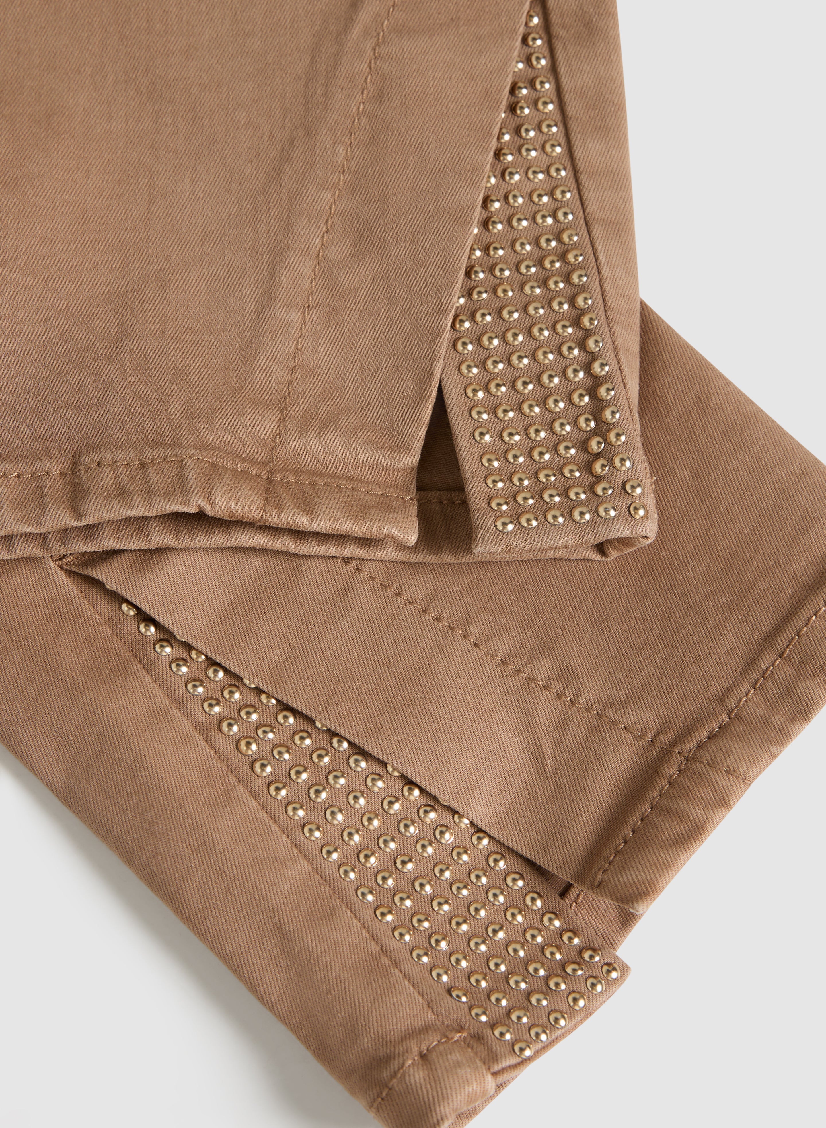 Embellished Slit Hem Jeans for Women - High Waist Distressed Denim Pants with Rhinestone Details | Perfect for Casual Outings, Night Out, and Street Style Fashion