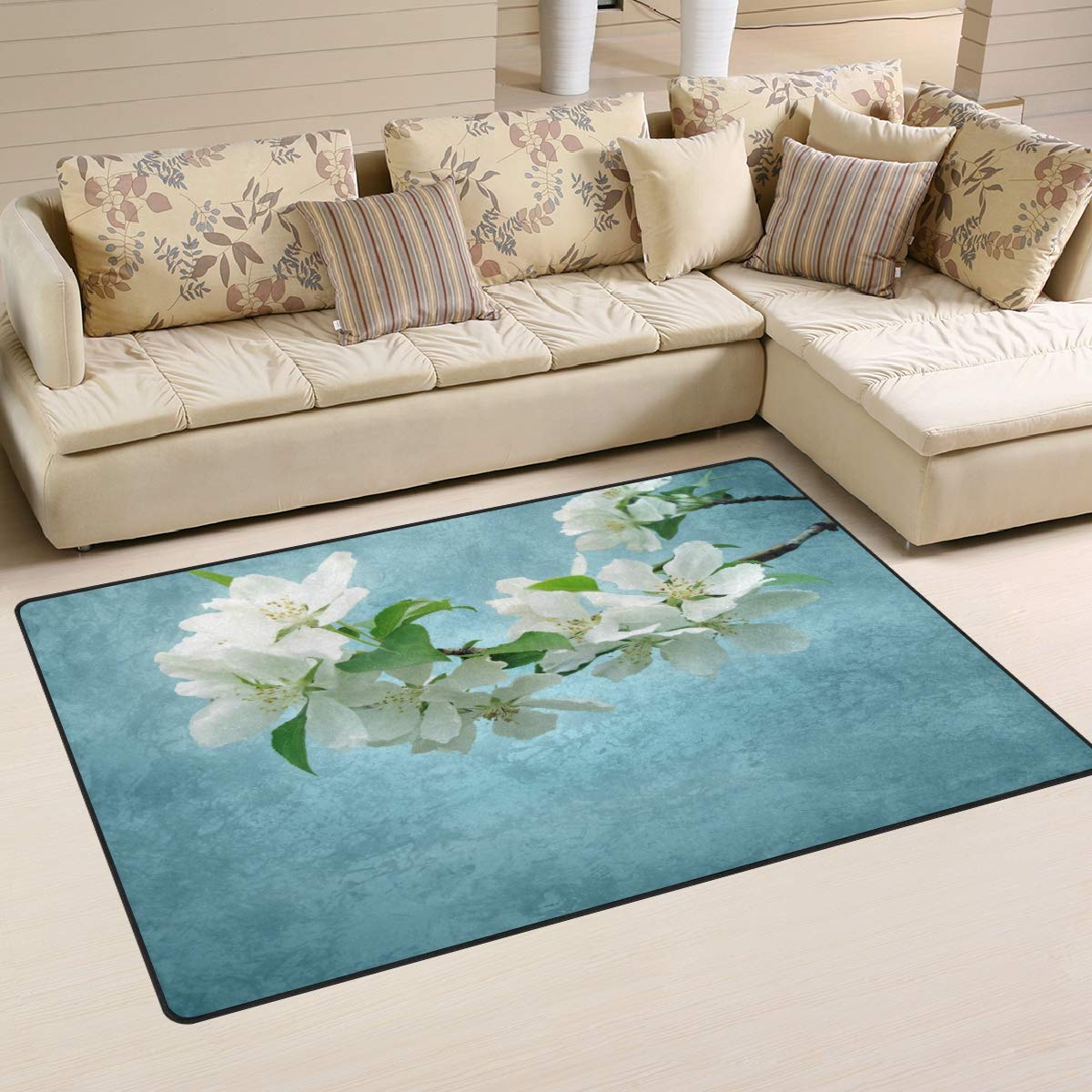 SUABO Non-Slip Floral Area Rug 3'x5' - Soft Yoga Floor Mat for Living Room, Bedroom & Home Decor | Perfect for Meditation, Exercise & Cozy Spaces
