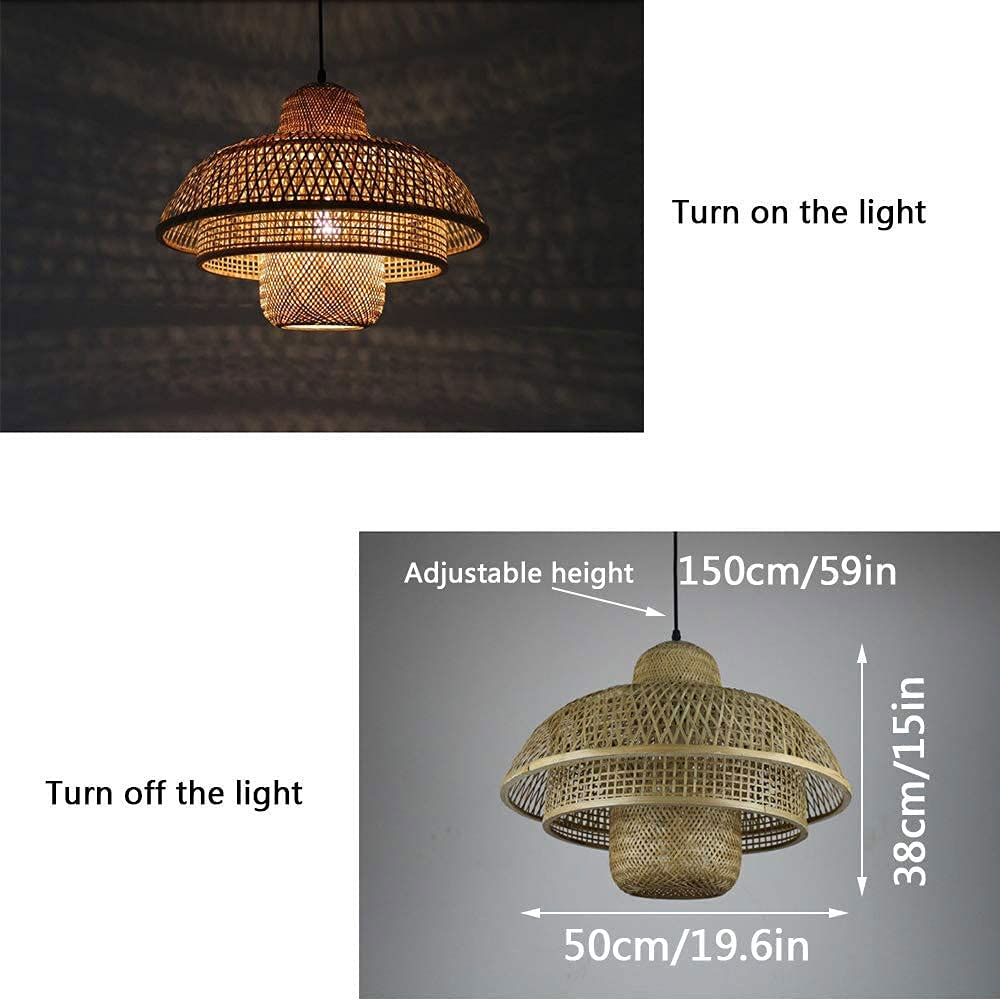 Handmade Bamboo Pendant Light - Wicker Lamp Shade for Living Room, Bedroom, Restaurant & Cafe | Artistic Hanging Lighting Fixture for Dining Room, Teahouse, Bar & Club | Perfect for Boho, Farmhouse & Coastal Decor