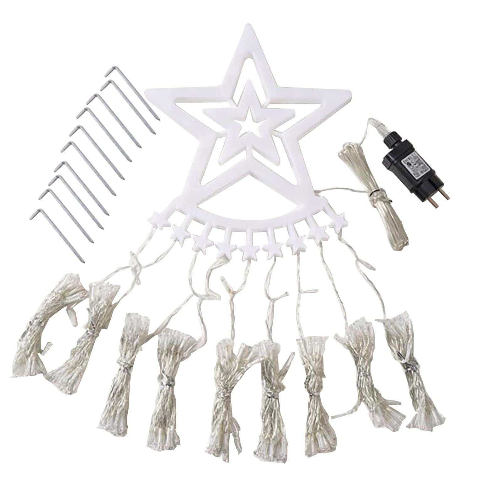 JHOKCI 16.4 FT 347 LED Waterfall Christmas Tree Lights with Star Topper - Outdoor Solar Powered String Lights for Holiday Decorations | Perfect for Christmas Trees, Yard, Garden, and Patio Decor