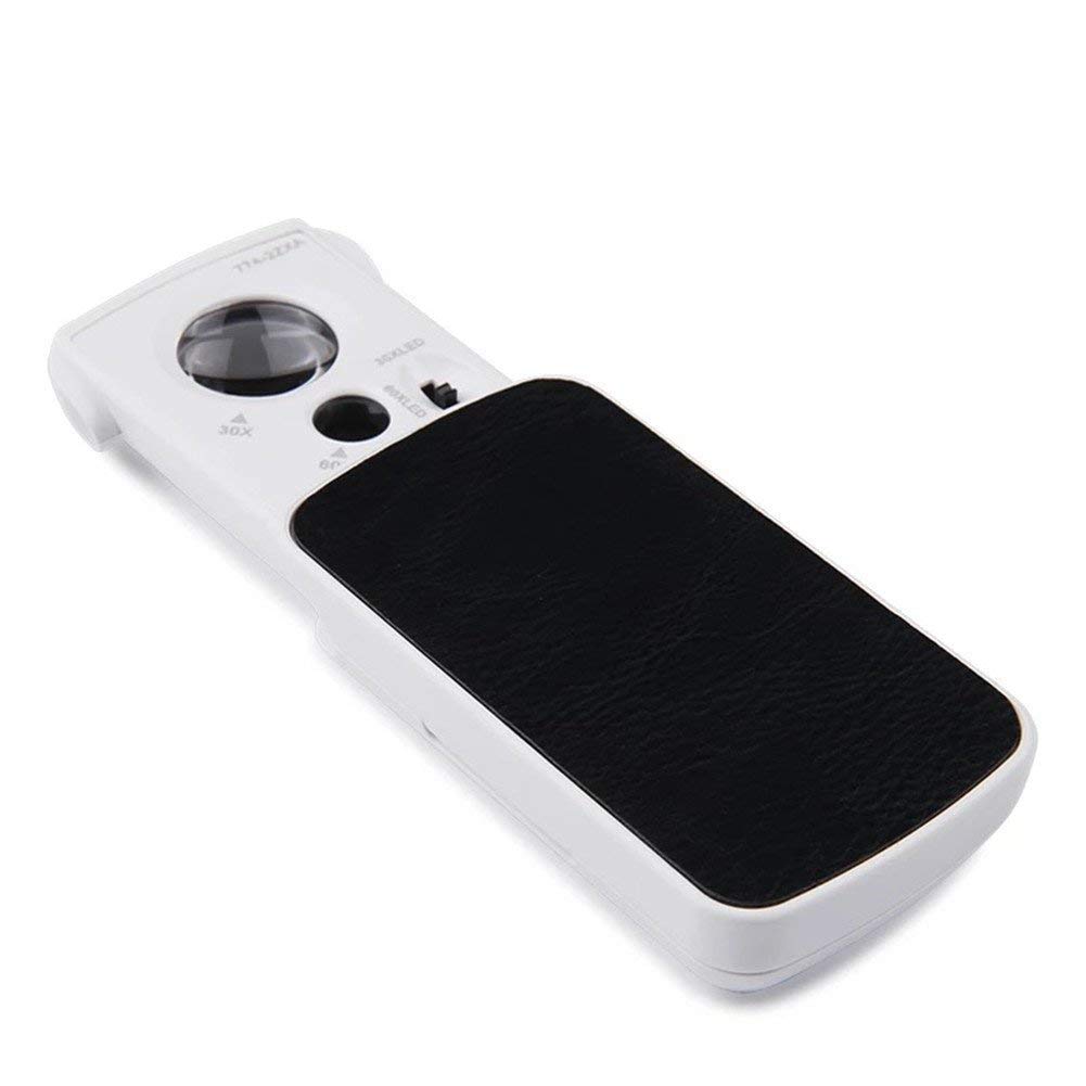 30X 60X Folding Pocket Magnifier with LED & UV Light - HD Double Lens Square Pulling Magnifying Glass for Reading, Jewelry Inspection, Coin Collecting, Banknote Verification & Needlework - Perfect for Hobbyists, Collectors & Seniors