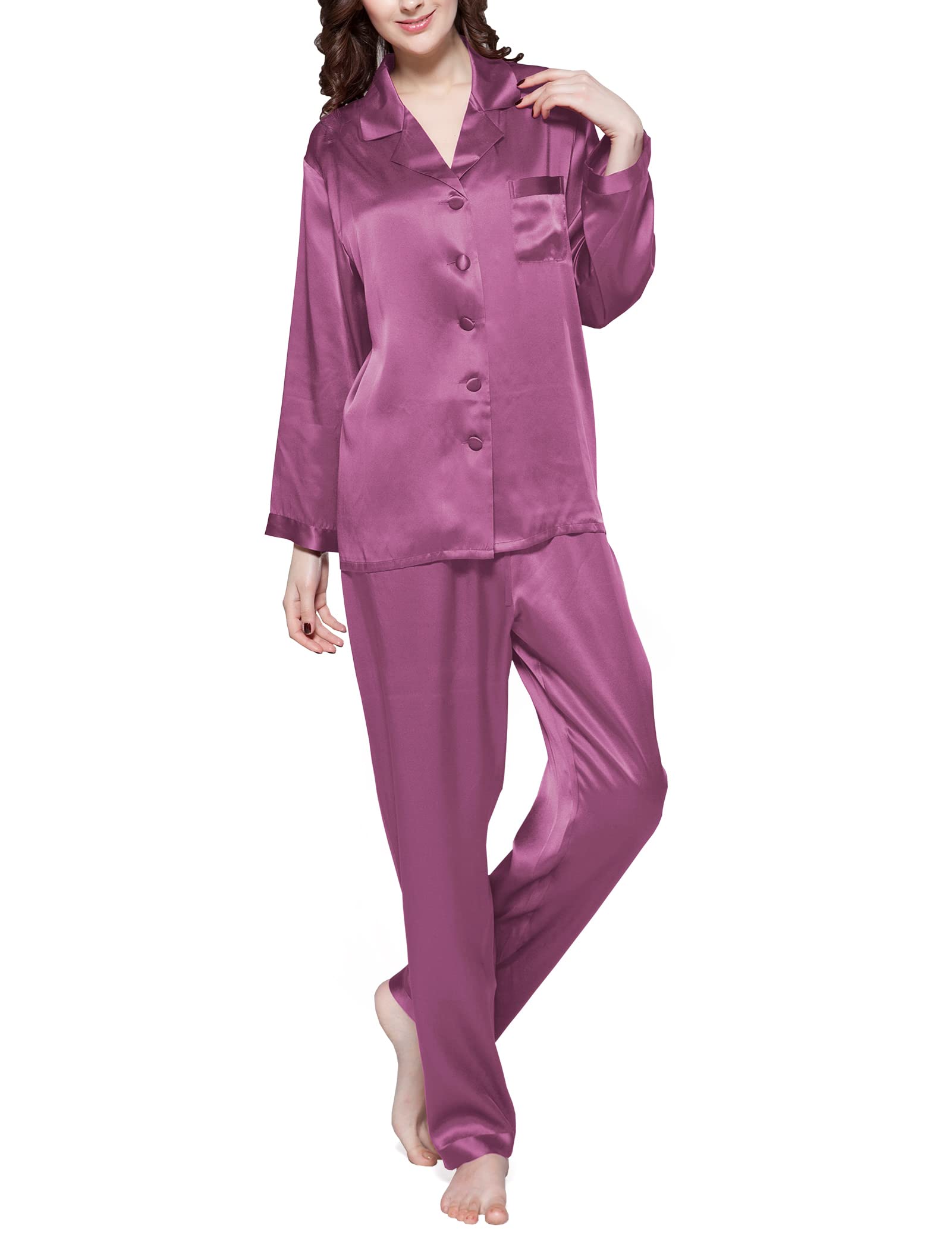 Luxury 100% Mulberry Silk Pajamas for Women - 22 Momme Pure Long Sleeve Full Length Nightwear Set | Soft & Breathable Sleepwear for Comfortable Nights, Perfect Gift for Mother's Day & Anniversary