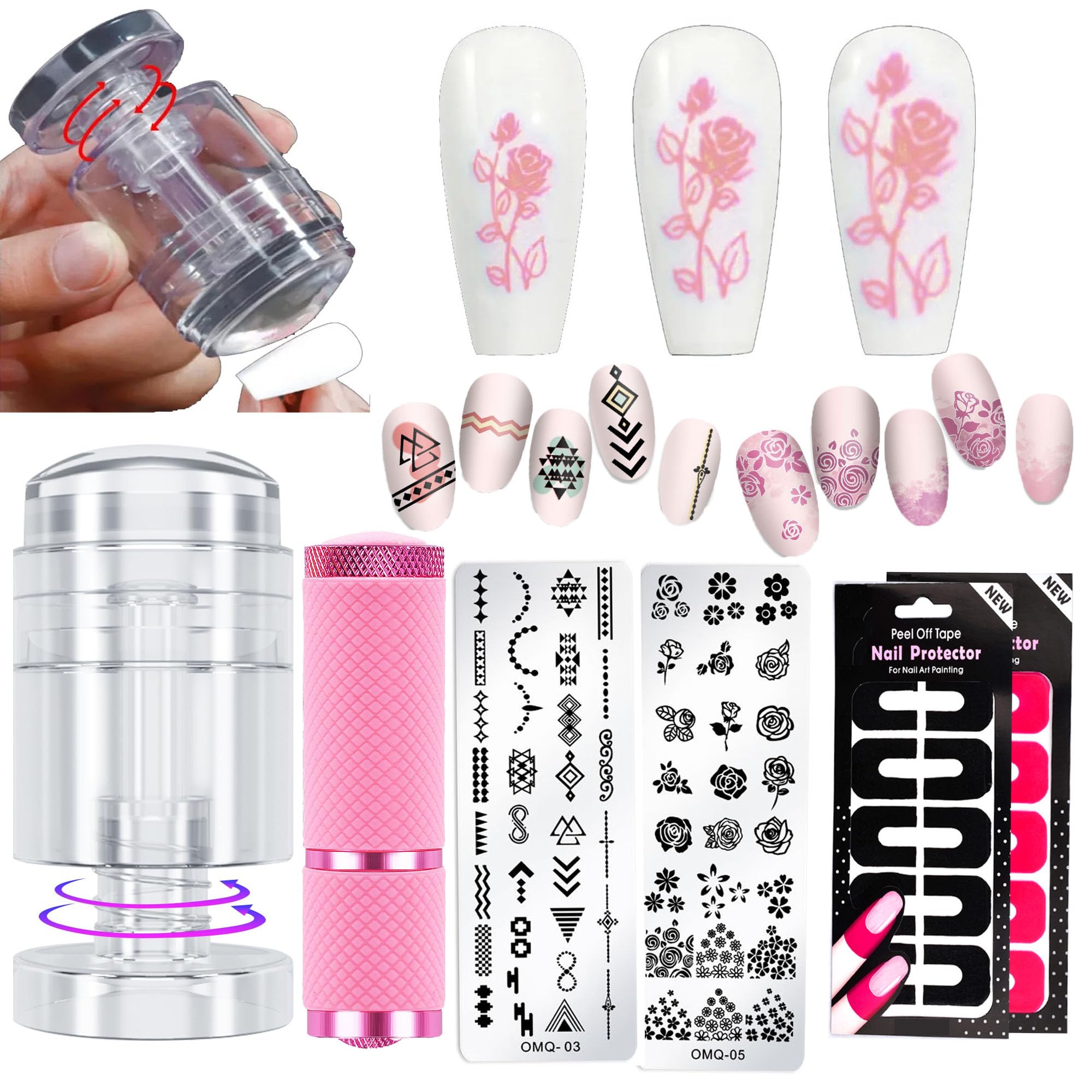 15-in-1 French Tip Nail Stamp Kit with Stamping Plate, Nail Art Stamper, Scraper & UV Lamp | DIY French Manicure & Nail Art Design for Home Salon & Professional Use