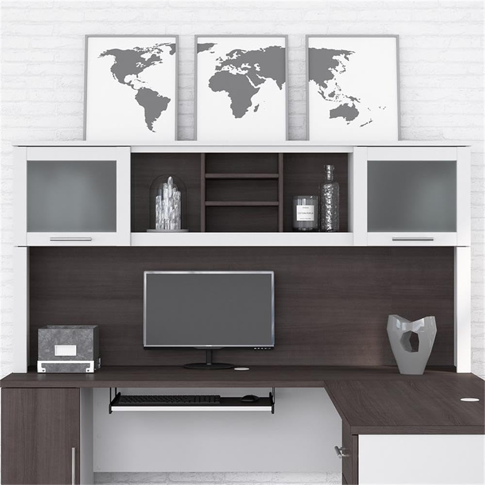 Bush Furniture Somerset 72W Office Desk Hutch in White and Storm Gray - Perfect for Home Office, Study Room & Workspace Organization