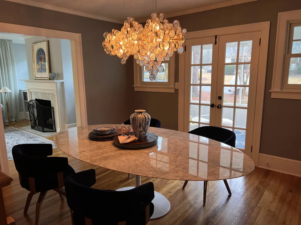 Trento Modern Clustered Glass Linear Chandelier - Sleek Crystal Pendant Lighting Fixture for Dining Room, Kitchen Island, Living Room, and Bedroom