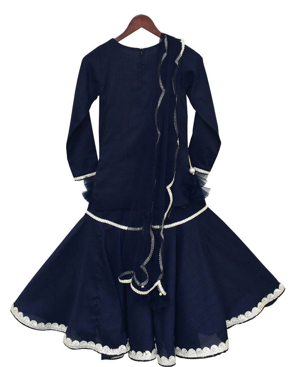 Pre Order: Elegant Dark Blue Kurti with Sharara Set for Women | Traditional Indian Outfit for Weddings & Festivals