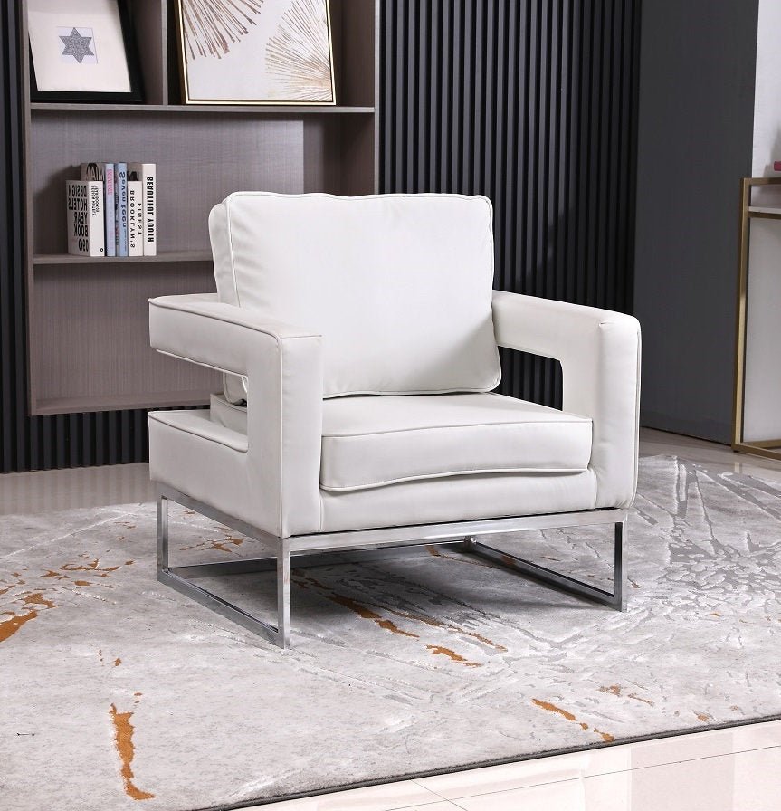8 Bit Accent Chair in White Leather - Modern Pixel Art Gaming Chair for Living Room, Bedroom & Office Decor