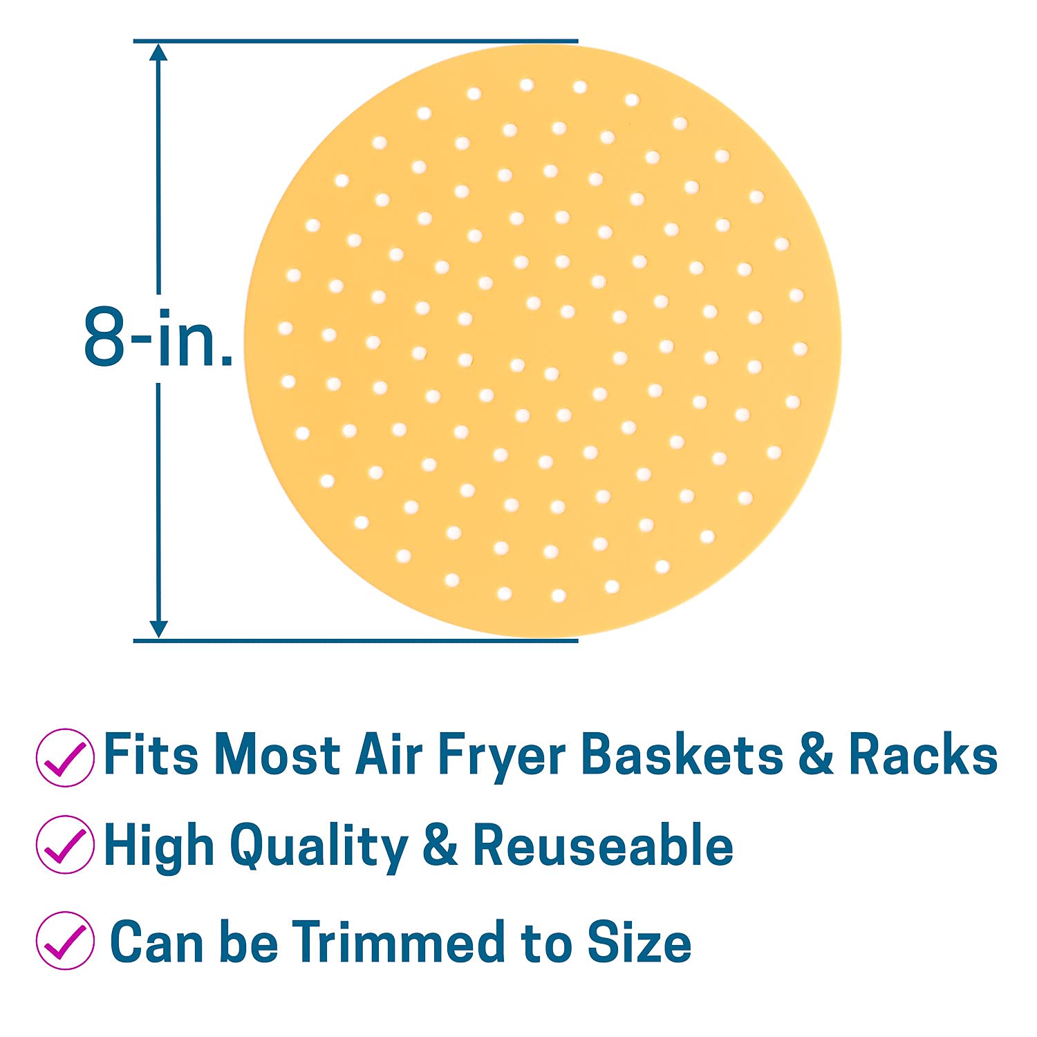 Non-Stick Air Fryer Silicone Liners - 8” Round Reusable Mats (2-Pack, Fuzzy Peach) for Easy Cleaning | Fits Most Air Fryer Models | Perfect for Roasting, Baking & Frying Healthy Meals