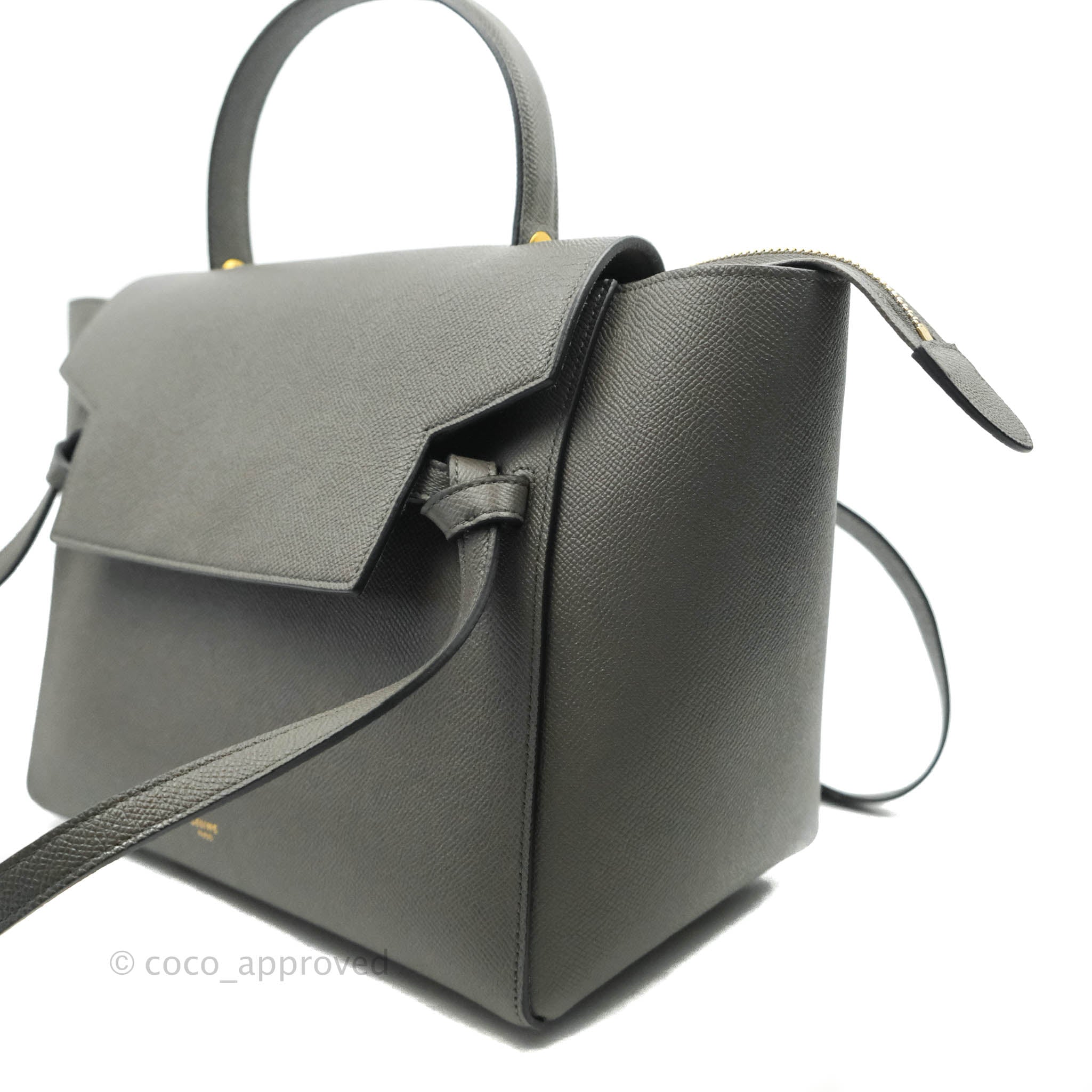 Celine Mini Belt Bag in Grey Grained Calfskin with Gold Hardware - Stylish Crossbody Purse for Women, Perfect for Work, Travel & Everyday Use