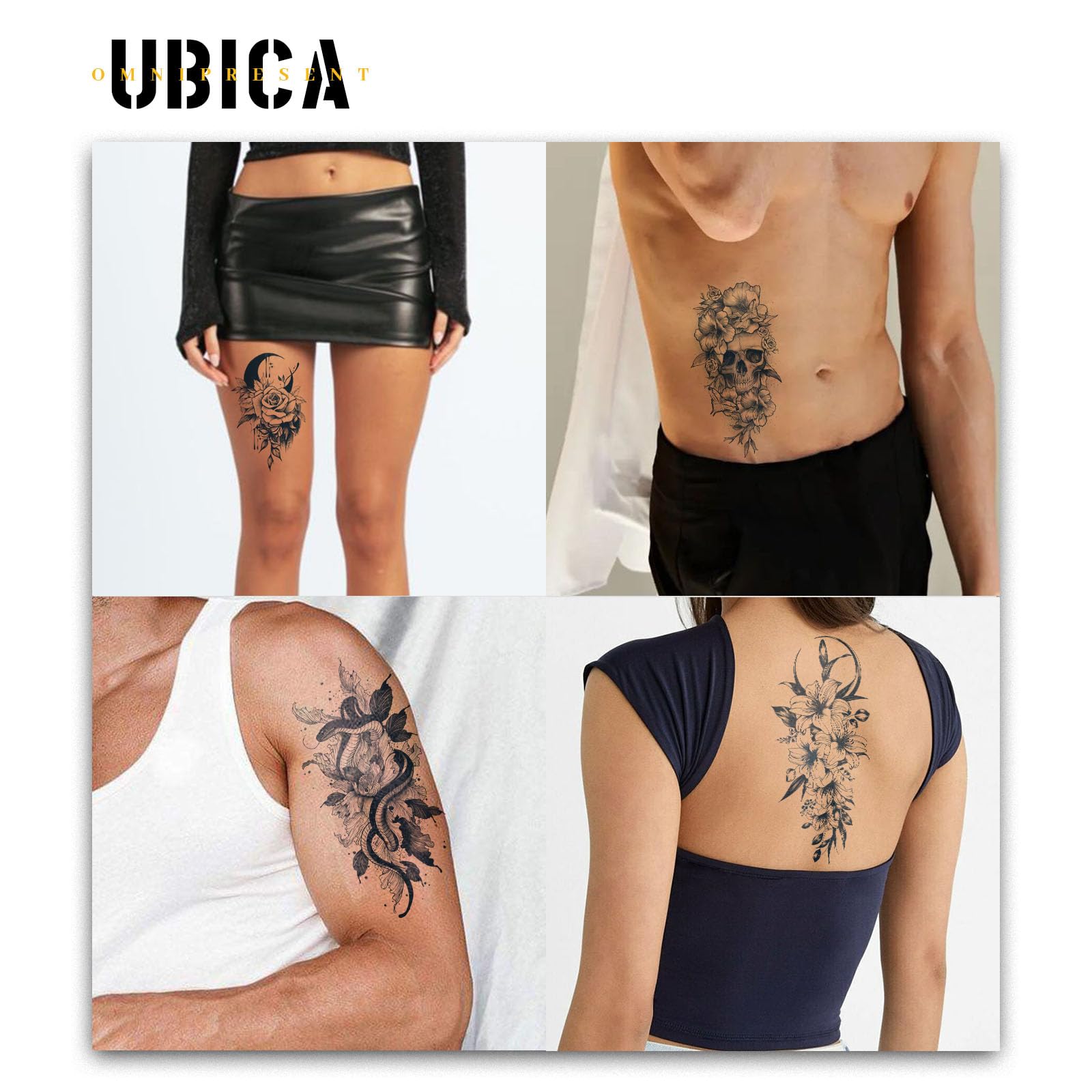 Waterproof Semi-Permanent Fake Tattoos - Realistic Flower Designs (7.5x4.8in) Lasts 1-2 Weeks - Perfect for Parties, Festivals & Temporary Body Art
