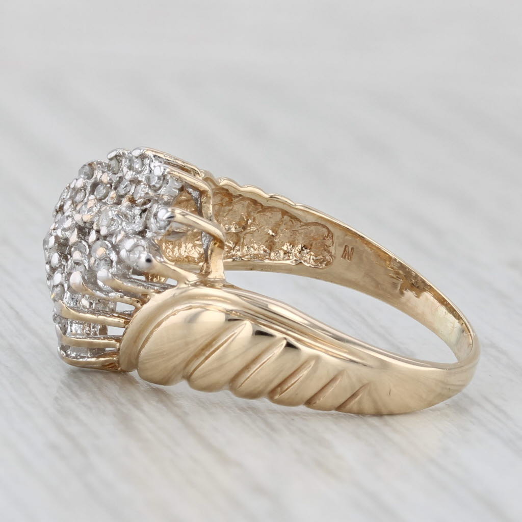 0.25ctw Diamond Cluster Bypass Ring - 10k Yellow Gold Size 7 Floral Beveled Band Wedding Engagement Gift for Her - Perfect for Anniversaries, Proposals & Special Occasions