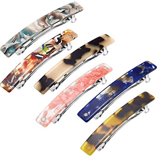 6-Piece Tortoise Shell Hair Barrettes Set - Medium French Snap Hair Clips, Automatic Acetate Hair Accessories for Women & Girls - Elegant Rectangle Hair Clips for School, Work, Parties & Everyday Styling