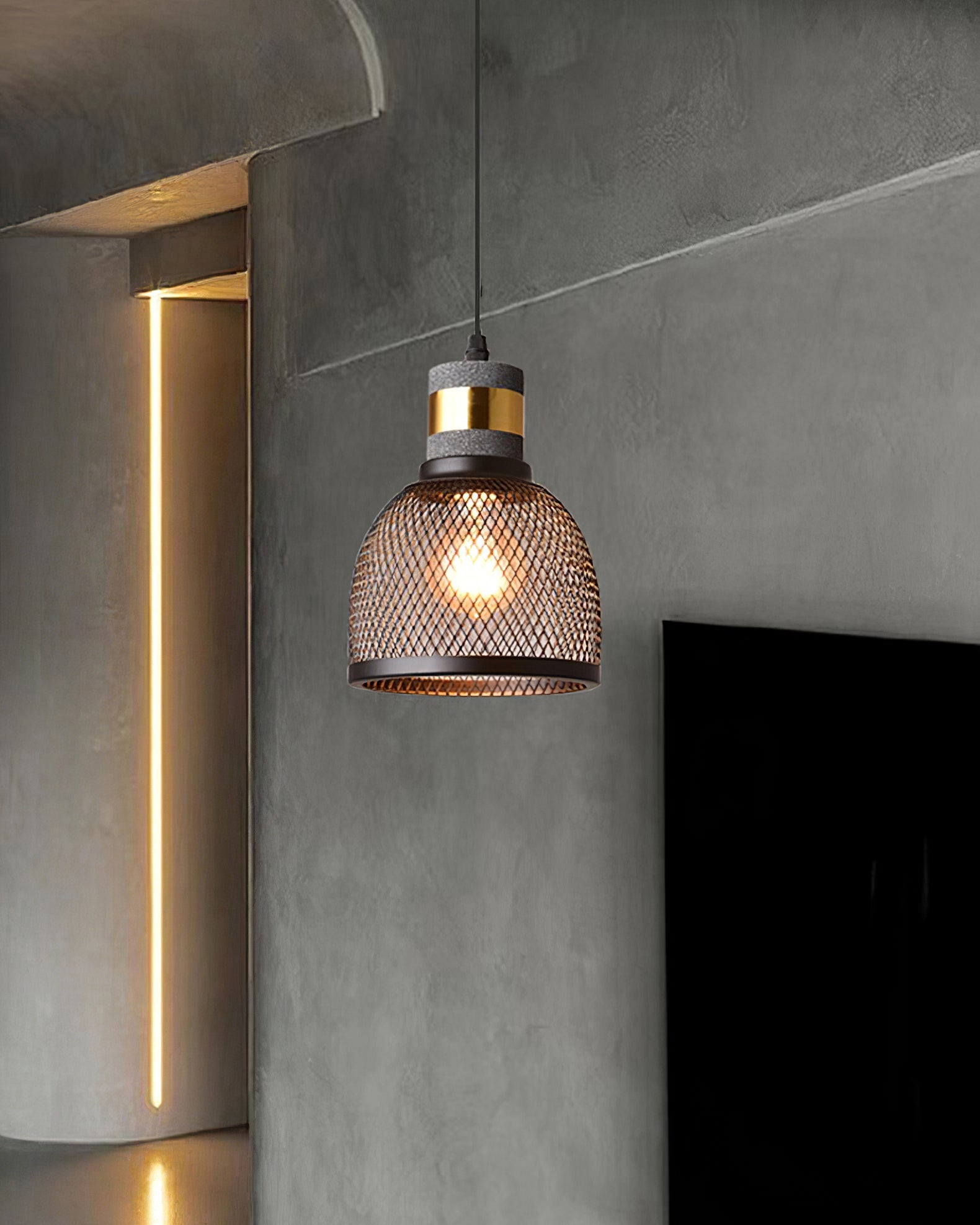 Modern Cement Mesh Pendant Light - Industrial Style Hanging Fixture for Kitchen Island, Dining Room & Bedroom Lighting