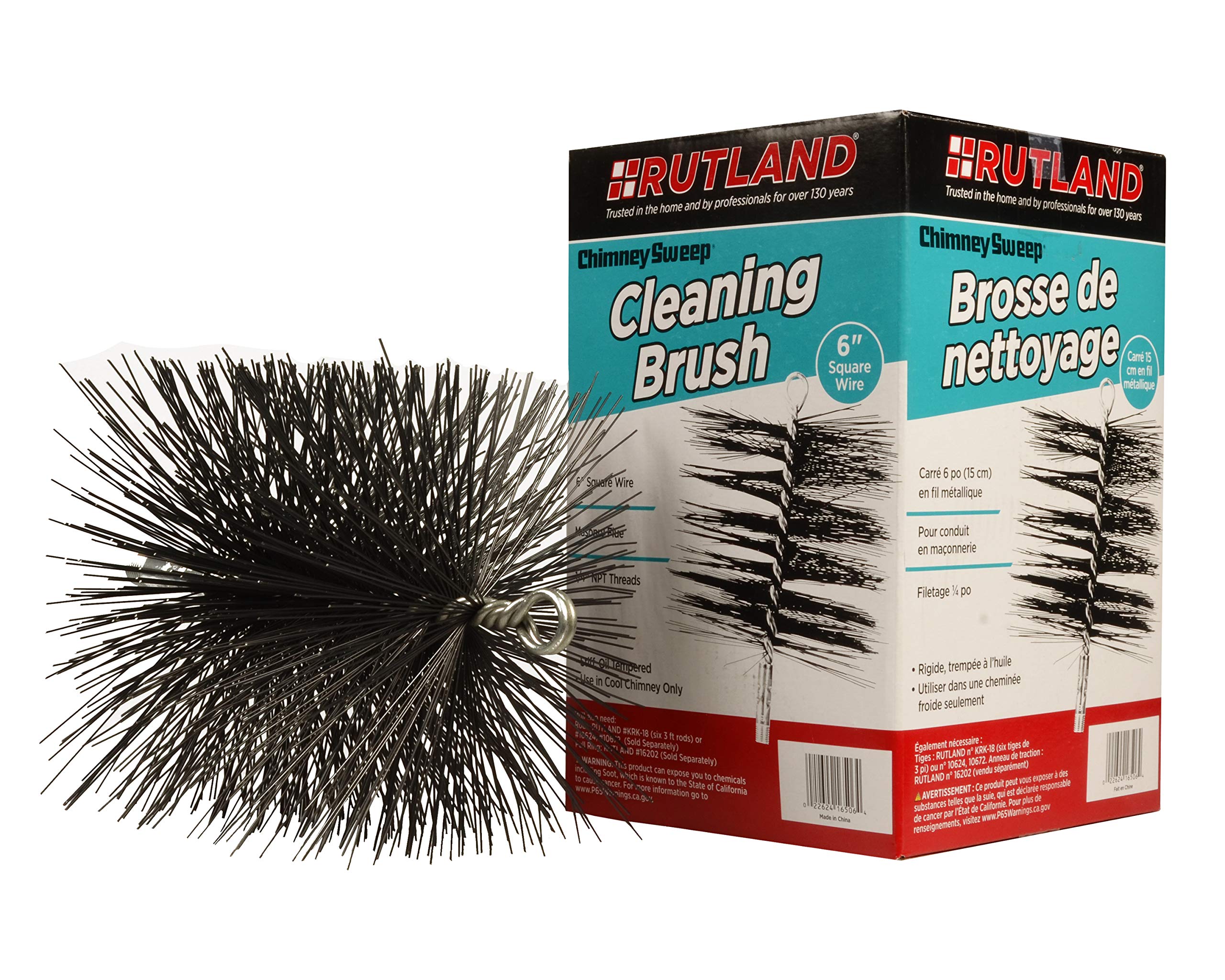 Rutland Products 16506 6-Inch Square Chimney Cleaning Brush - Heavy Duty Fireplace Soot Remover for Wood Stove & Fireplace Maintenance - Perfect for Homeowners & Professional Chimney Sweeps