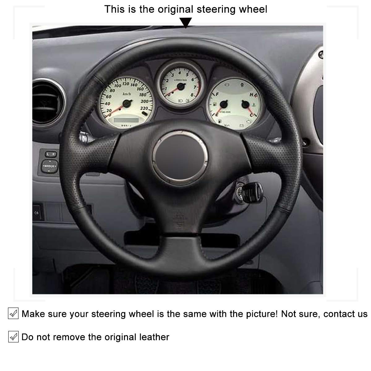 Premium Black Genuine Leather Steering Wheel Cover for Toyota RAV4 1998-2003, Celica 1998-2005, Corolla 2003-2008 & Matrix 2003 | Custom Fit OEM Replacement | Interior Car Accessories | Enhances Grip & Comfort for Daily Driving