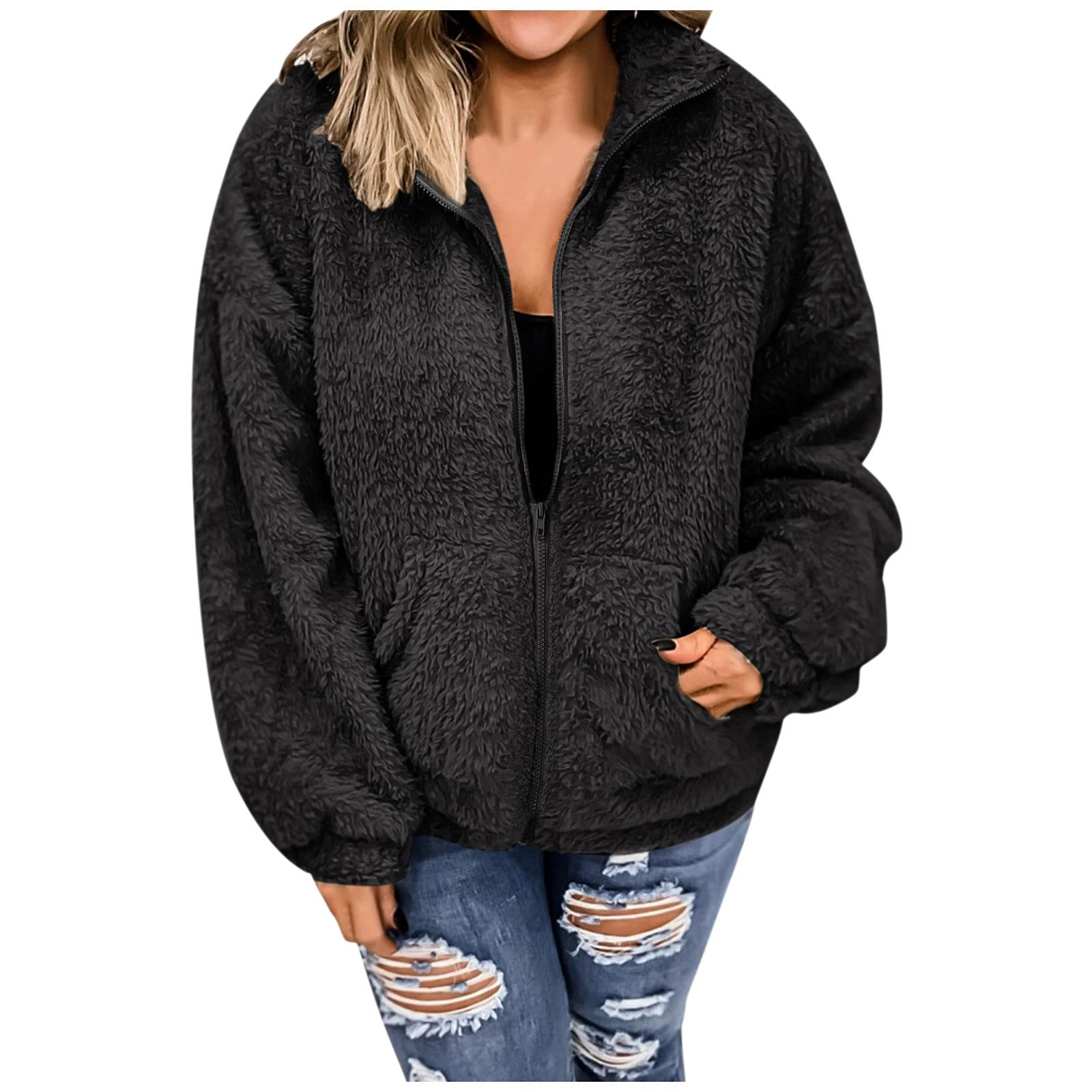 Women's Plus Size Hooded Fleece Jacket with Zipper Pockets - Winter Warm Coat for Casual Outwear | Leopard Print Fashion for Everyday Wear & Outdoor Activities