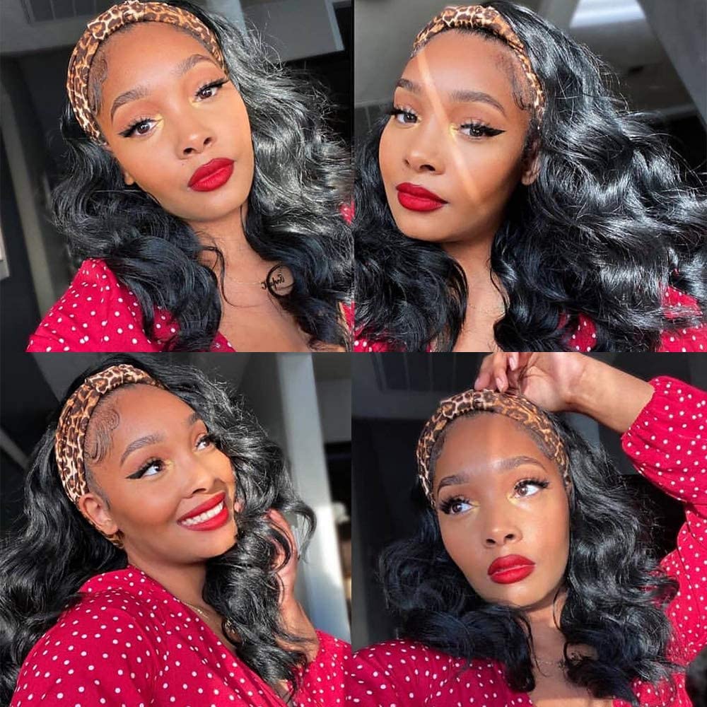Brazilian Body Wave Headband Wig for Black Women - 20 Inch Human Hair Wig with 150% Density & No Lace Front - Perfect for Daily Wear, Parties, and Protective Styling