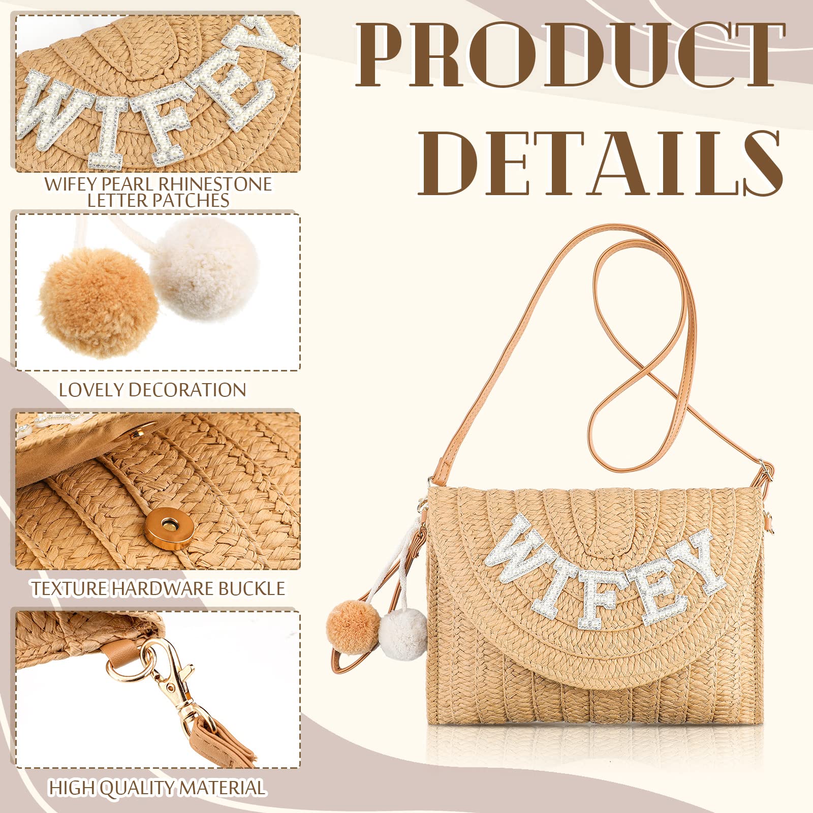 Pinkunn Women's Straw Shoulder Bag with Pearl Rhinestone - Elegant Clutch for Wedding, Bridal Shower, Summer Beach & Vacation - Perfect Gift for Bride