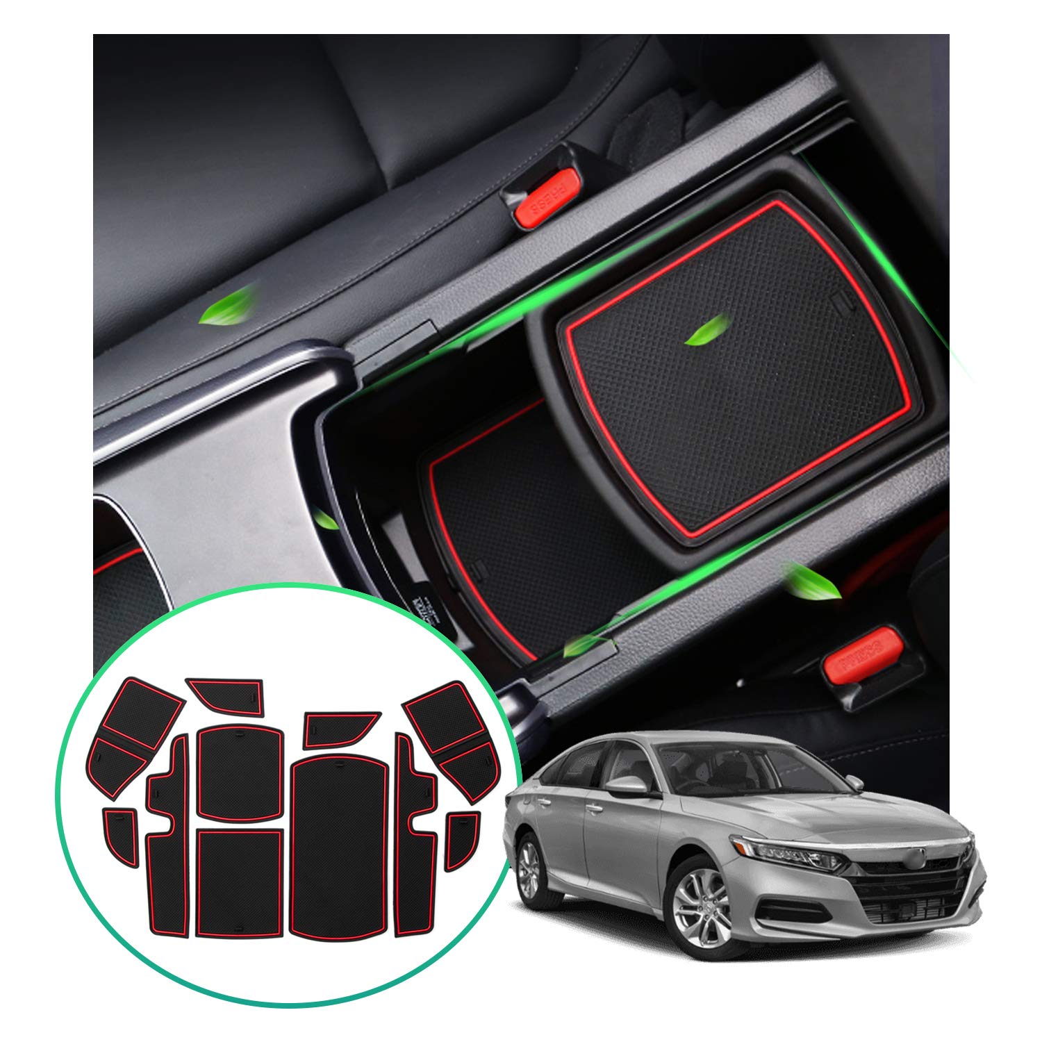2021-2022 Honda Accord Center Console Pad Liners & Cup Holder Mats - Premium Interior Accessories Compatible with 2018-2020 Models (Red) - Protect Your Car from Spills & Scratches for Daily Commute & Road Trips