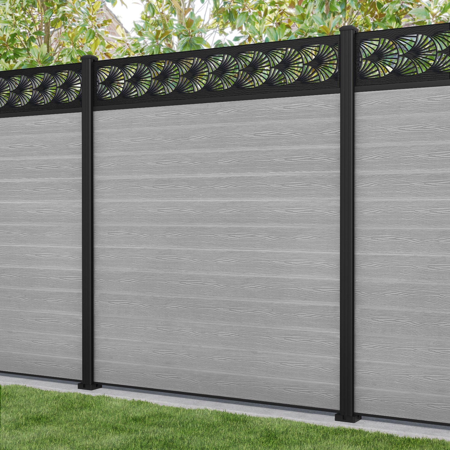 Classic Laurel Fence Panel - Light Grey Aluminum Privacy Fence with Durable Posts | Outdoor Garden, Backyard, and Patio Fencing Solution