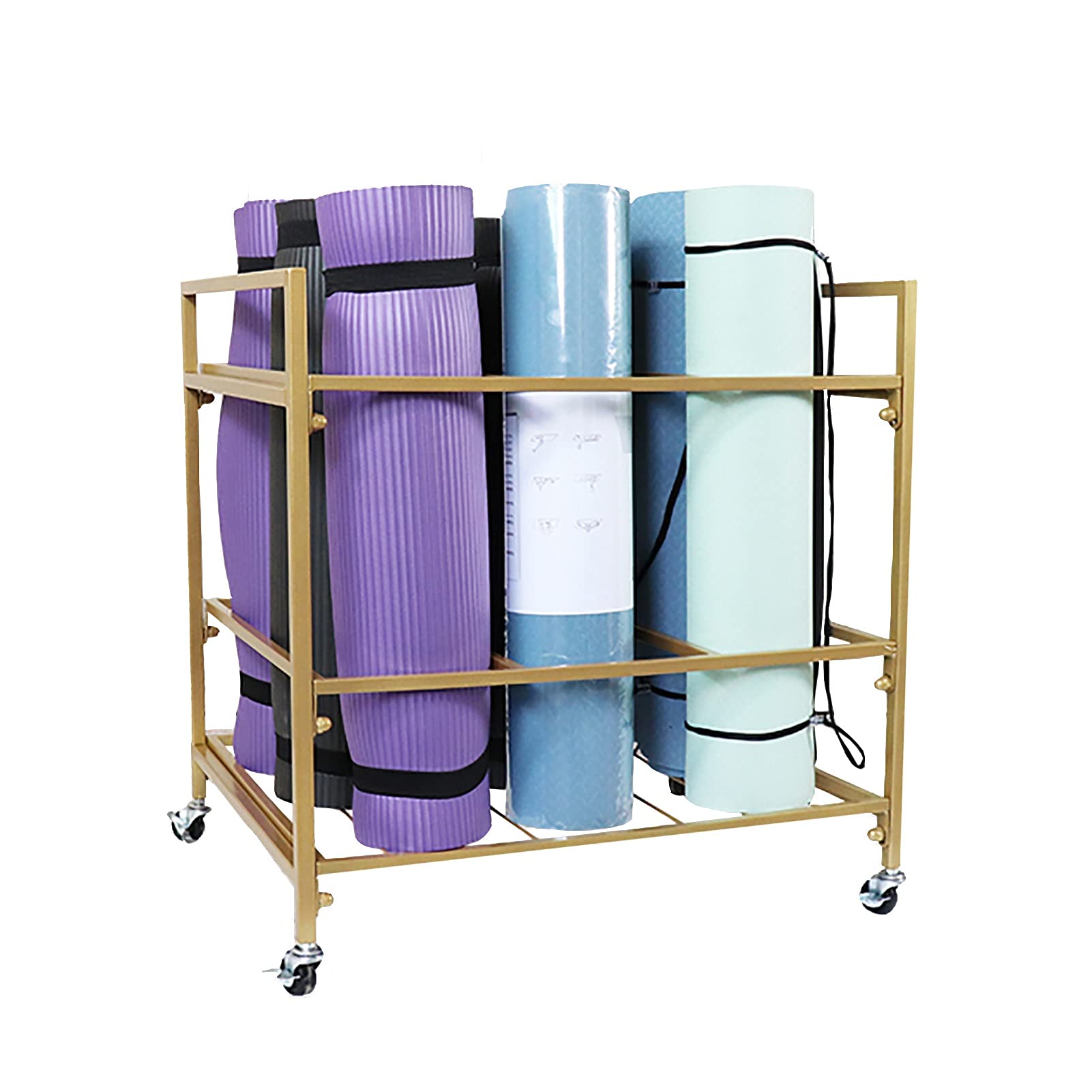 Lockable Wheel Yoga Mat Organizer Rack - Heavy Duty Gym & Studio Storage Cart for Yoga Mats - Perfect for Home, Gym, and Yoga Studio Organization