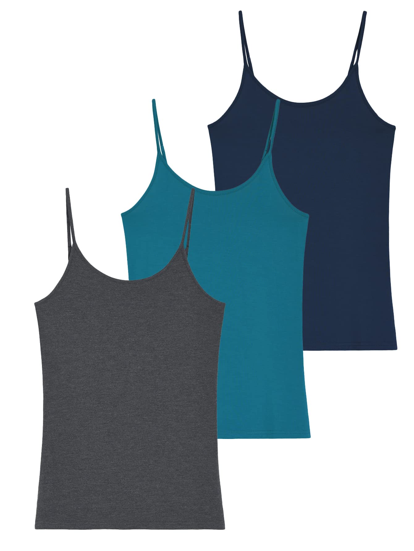 Women's Bamboo Viscose Adjustable Strap Cami Tank Top 3 Pack - Soft Breathable Summer Tops for Casual Wear, Layering & Lounge