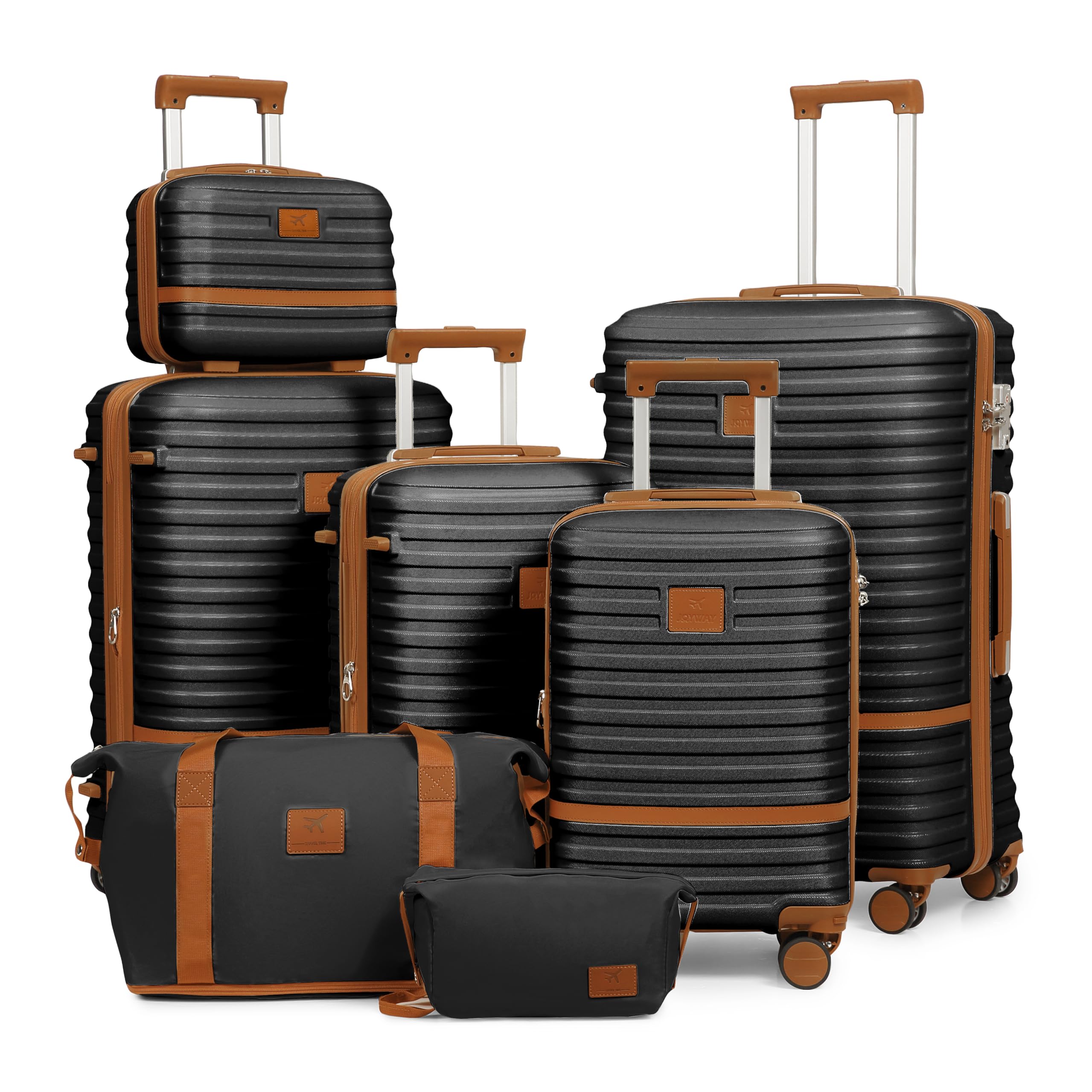Joyway 7-Piece Hardside Luggage Set with Spinner Wheels & TSA Lock - Expandable Suitcase (18/20/24/28 Inch) in Black - Perfect for Family Vacations, Business Trips & International Travel