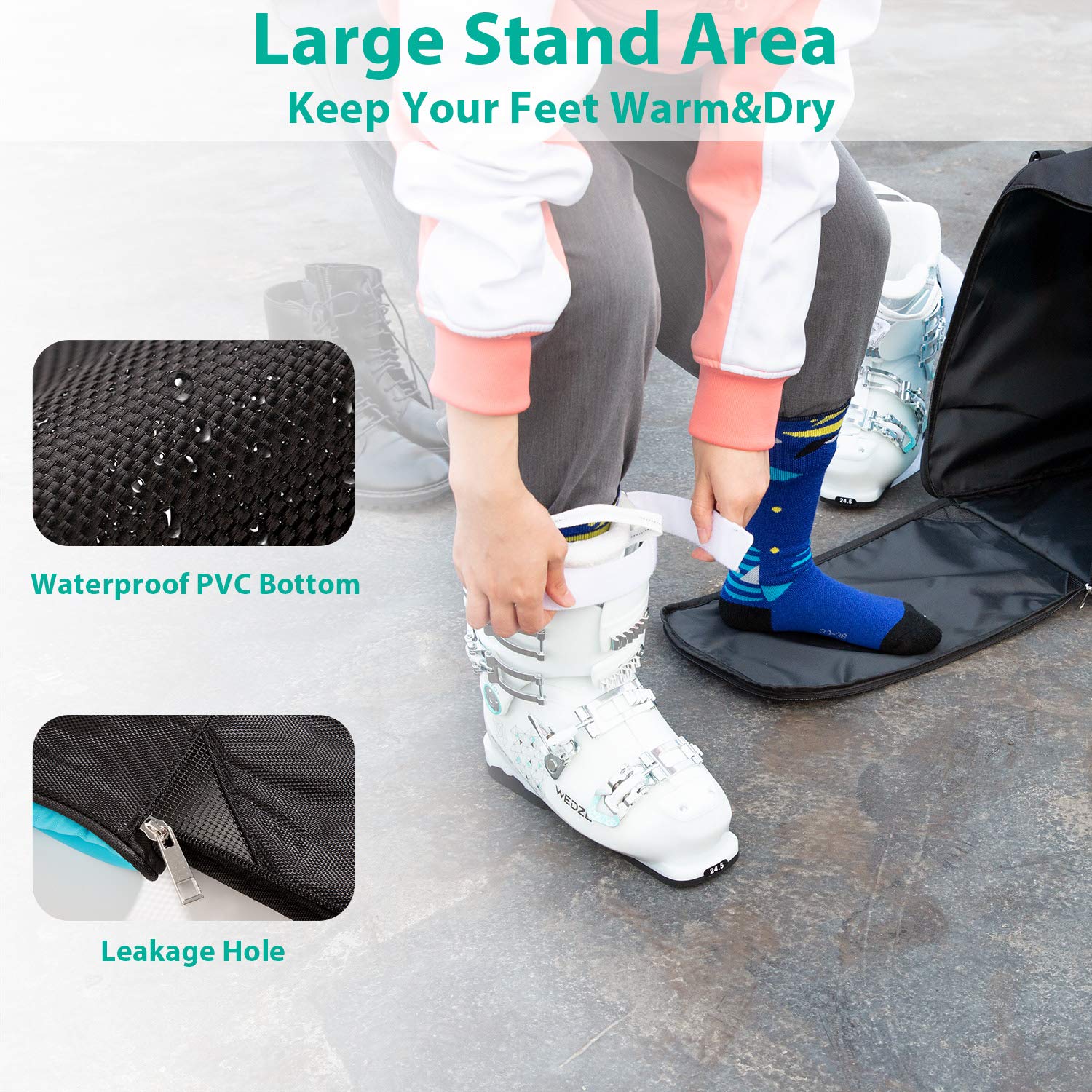 Waterproof Ski Boot Bag for Kids & Adults - Travel Snowboard Boot Bag with Separate Dry & Wet Compartments for Boots, Helmet, Goggles & Ski Gear - Perfect for Ski Trips & Winter Sports Storage