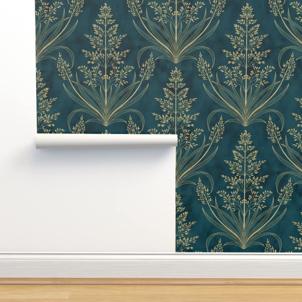 Peel & Stick Wallpaper 9ft x 2ft - Golden Grass Plants Wild Custom Removable Wallpaper by Spoonflower | Self-Adhesive Wallpaper for Bedroom, Living Room, Nursery & Office Decor