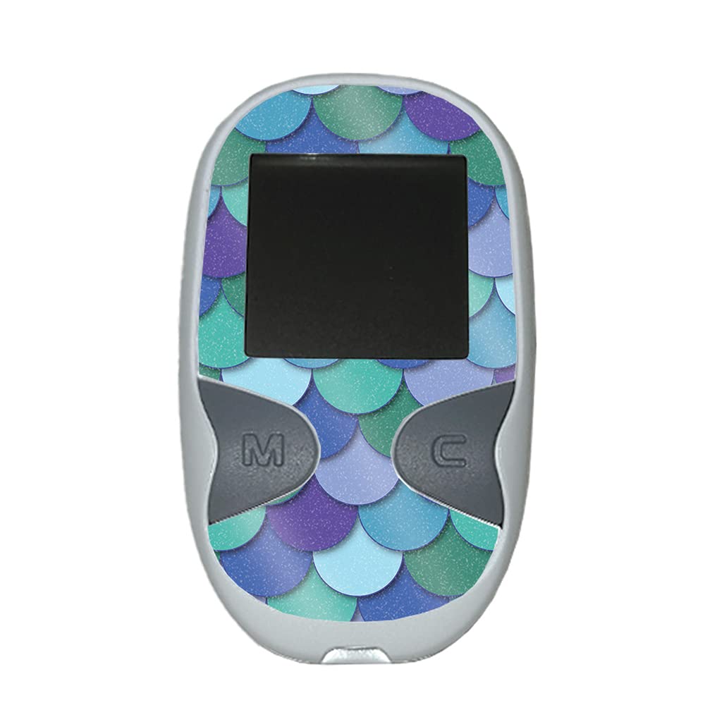Care Touch Glucose Meter Skin - Blue Scales Glossy Glitter Protective Cover | Durable, Easy to Apply Made in USA | Perfect for Diabetes Management & Travel