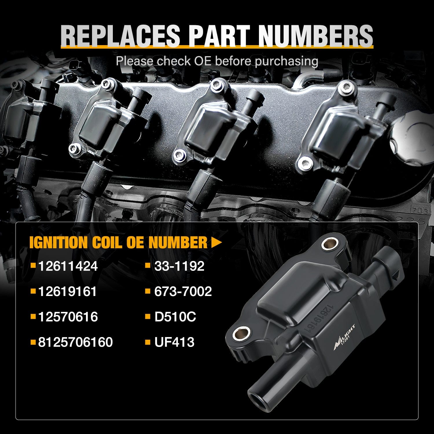 8pcs Ignition Coil Pack UF413 Compatible with Chevy Silverado 1500 2500 HD Tahoe Suburban Avalanche Express Corvette Camaro Impala GMC Yukon Cadillac Escalade Pontiac 5.3L 6.0L V8 Engine - Improve Engine Performance & Fuel Efficiency for Smooth Driving