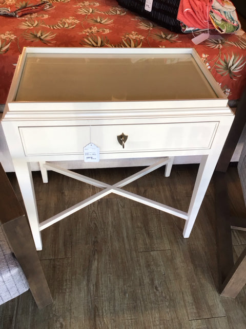 Bernhardt Cream 1 Drawer Nightstand - Modern Bedside Table with Storage for Bedroom, Living Room & Office - Compact Night Stand with Smooth Gliding Drawer for Easy Organization