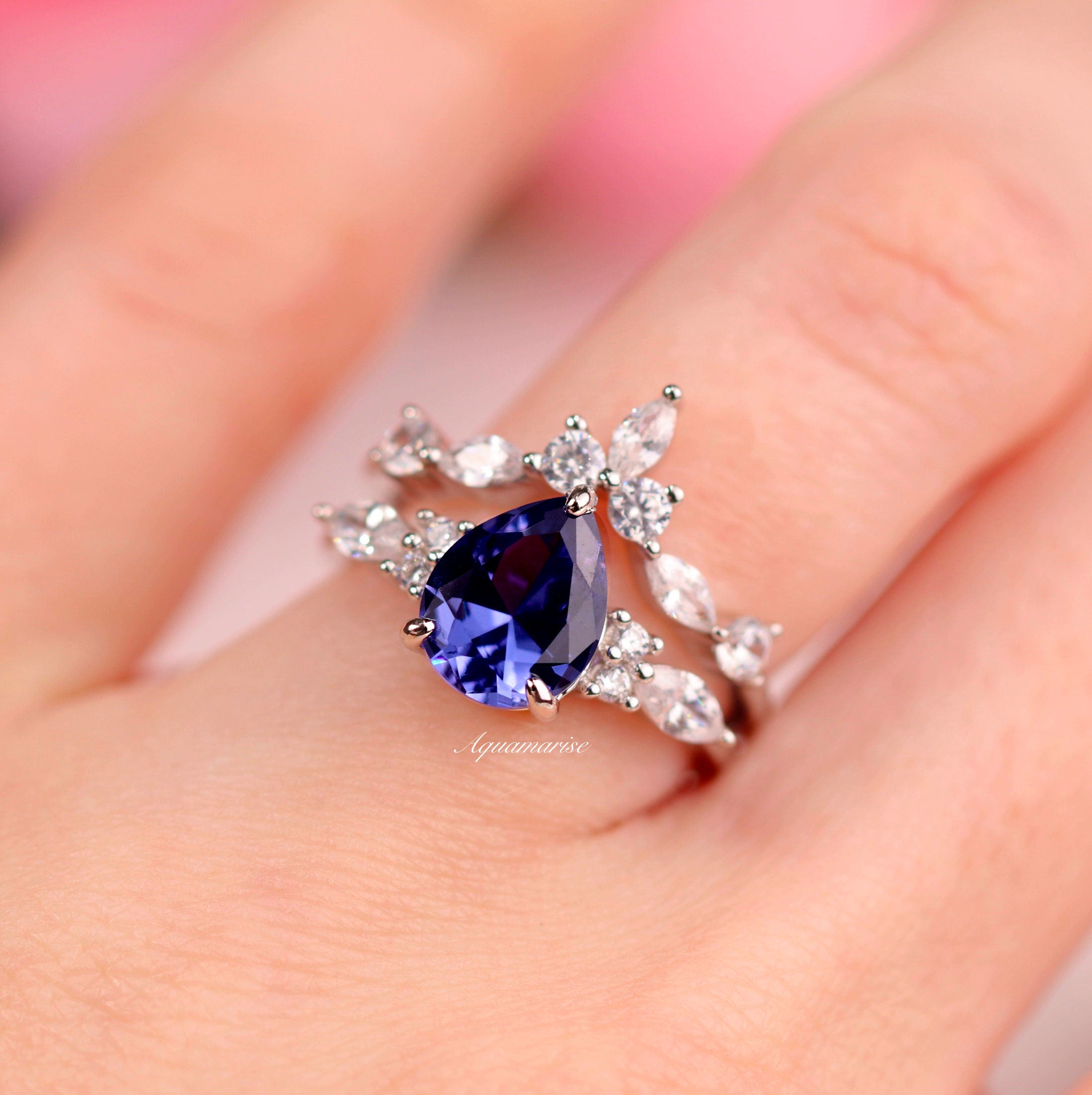 Evelyn Tanzanite Ring Set in Sterling Silver - Elegant Jewelry for Women, Perfect for Weddings, Anniversaries & Special Occasions