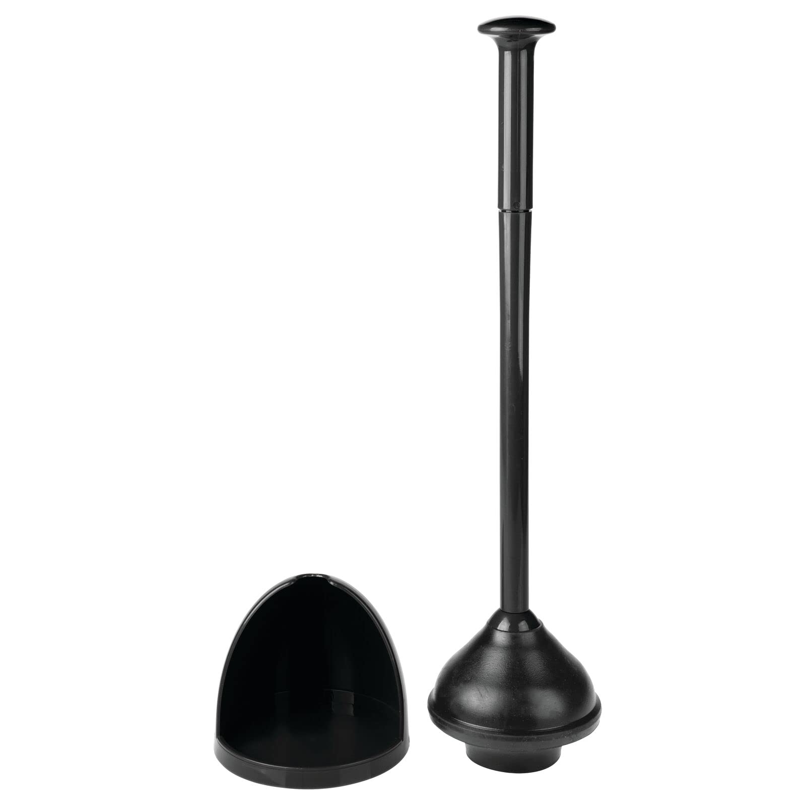 mDesign Heavy Duty Plastic Freestanding Hideaway Toilet Plunger with Holder Set - Space Saving Bathroom Cleaning Tool for Toilet Clogs - Black Aura Collection - Perfect for Small Bathrooms, Apartments & RVs