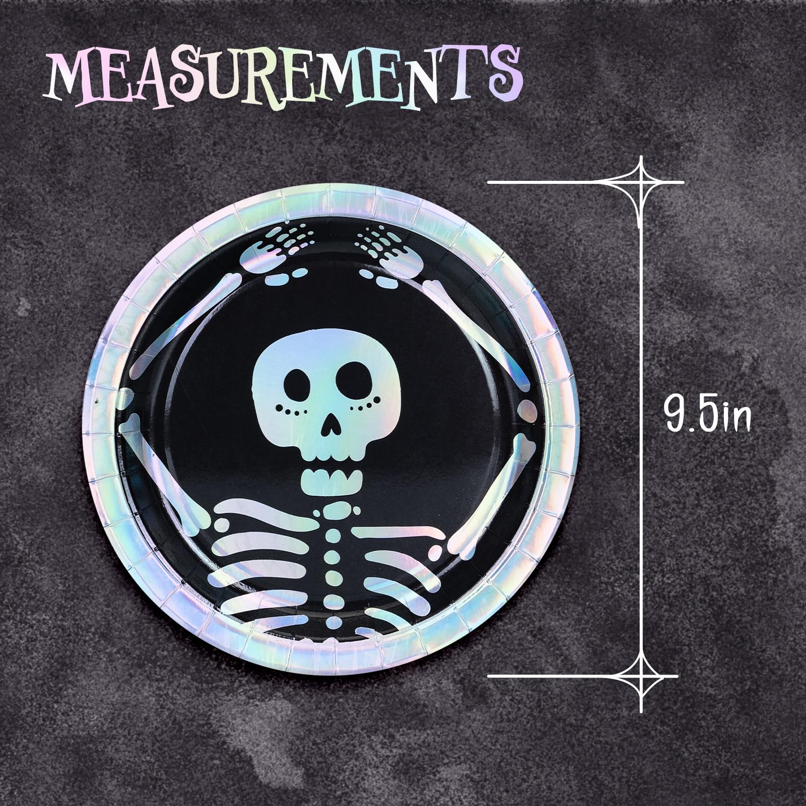 Halloween Paper Plates 50 Count - Disposable Halloween Dinner Plates with Skeleton & Iridescent Silver Foil Design - Perfect for Halloween Party Decorations, Trick or Treat Gatherings, and Spooky Themed Events