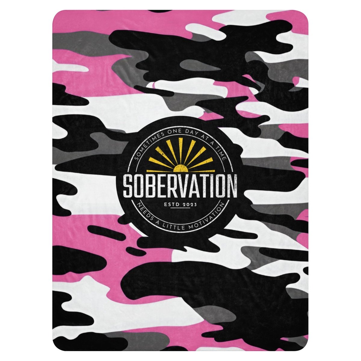 Sobervation Pink Camo Sherpa Blanket - Ultra Soft Warm Fleece Throw for Recovery & Sobriety - Perfect for AA Meetings, Sober Living Homes & Cozy Nights