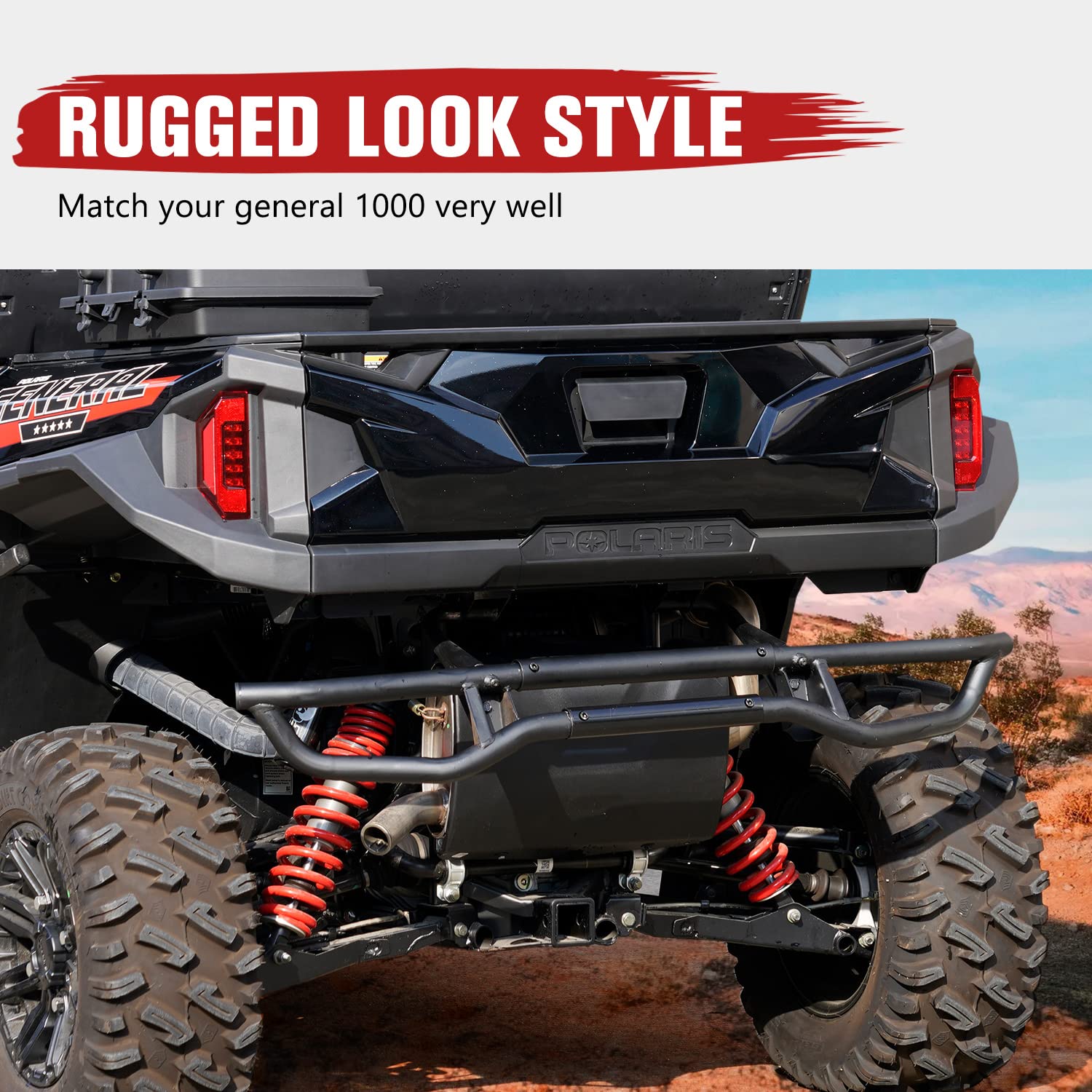 HAKA TOUGH Heavy Duty Rear Bumper & Brush Guard for Polaris General 1000 (2016-2024) - Compatible with General 4 1000/XP 1000/XP 4 1000, OEM #2884345 Replacement - Off-Road Protection & Vehicle Accessories for Adventure & Trail Riding