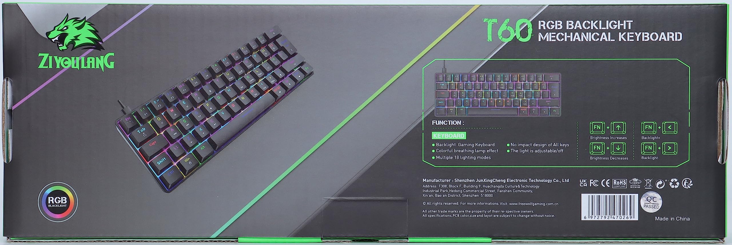 60% Mechanical Keyboard UK Layout - RGB Backlit, USB-C, for Gaming & Office